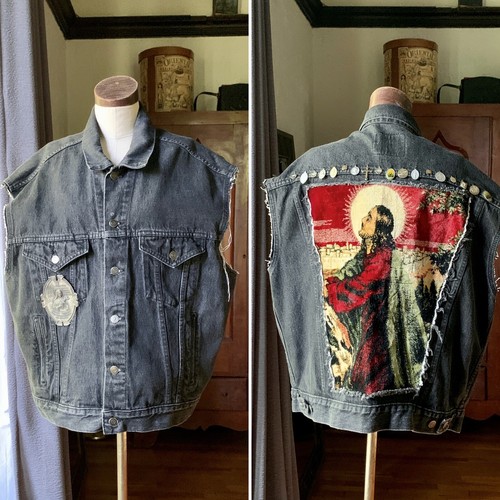 Upcycled VINTAGE Black Denim Vest Cut 