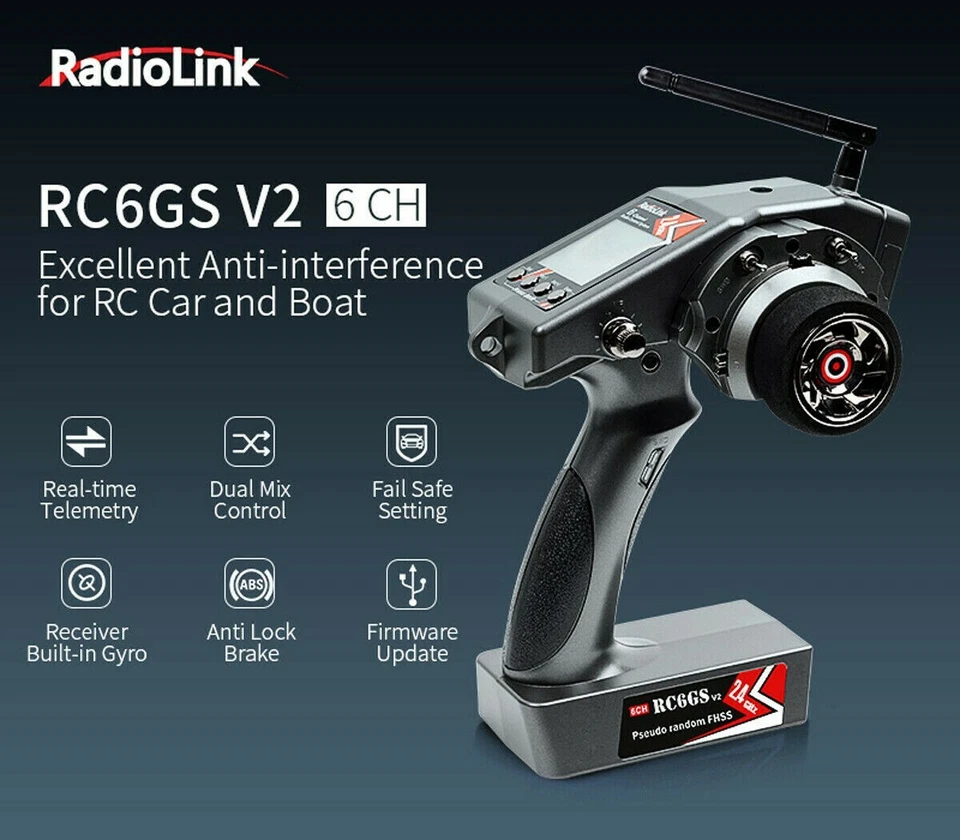 Radiolink RC6GS V2 2.4G 6CH Radio Transmitter Controller R7FG Receiver Car Boat - Image 2 of 4