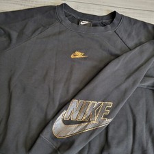 Nike Cropped Black Gold Center Swoosh Crewneck Sweatshirt Womens Size Medium Y2K