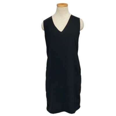VINCE Dress Women's 2 Black Sheath V-Neck Sleeveless Leather Trim | eBay