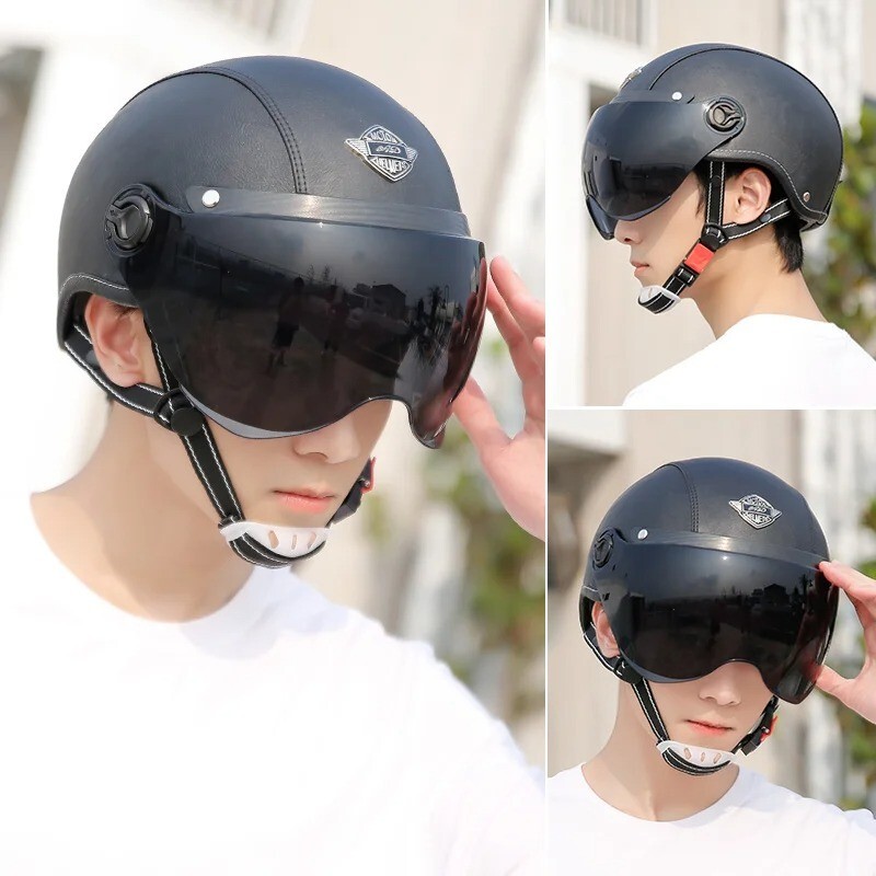 AD Retro Motorcycle Helmets with Harley Visor Leather Helmet for Man Electric Mo | eBay AD Retro Motorcycle Helmets with Harley Visor Leather Helmet for Man Electric Mo | eBay