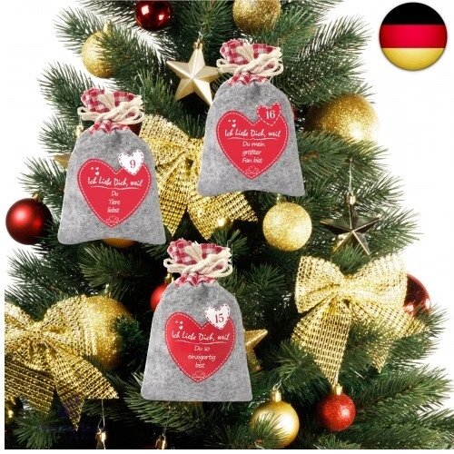 Adventskalender zum Selbst Befüllen, Filzsäckchen mit 24 Gründen Ich Liebe Di - Bild 5 von 7