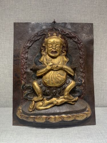 Chinese Old Tibetan Buddhism Culture copper carved gilt Buddha Jingang pendant - Picture 1 of 24