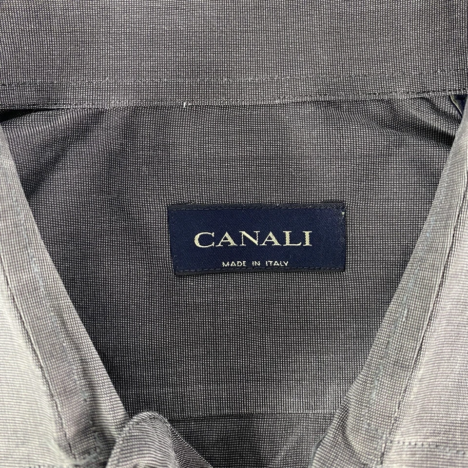 Рубашка Canali на пуговицах мужская XL серая с длинным рукавом сделано в Италии 41-16 РУКАВА КОРОТКИЕ - Изображение 4 из 4