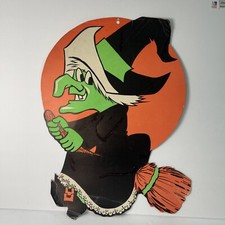 Vtg Witch On Broom Paper Die Cut One Sided 16 Taiwan