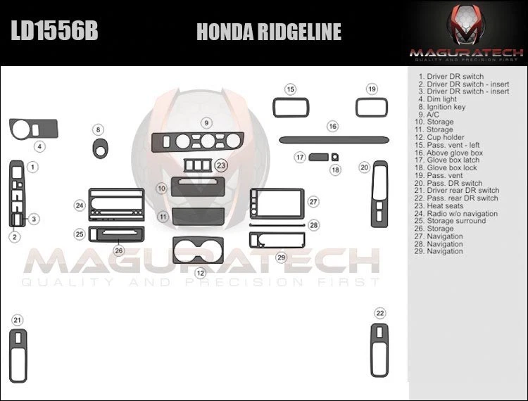KIT DE TABLERO DE CARON REAL BÁSICO PARA HONDA RIDGELINE 2009-2014 Foto 2 de 4
