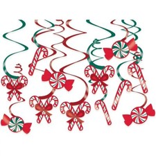 Candy Cane Hanging Swirl Decorations 12 Per Pack Party Supplies and Decorations