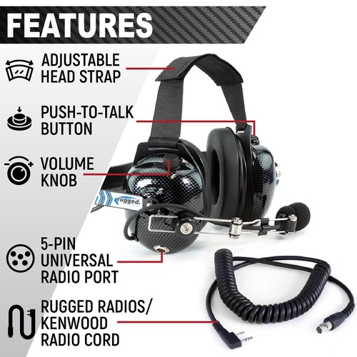 H41 Behind The Head Headset w/ Adapter Cable for Rugged Radios, Kenwood, Racing - Picture 2 of 16