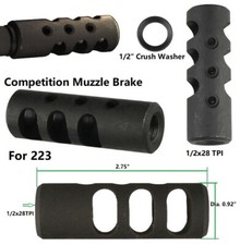 Steel Competition Low Concussion 1/2x28 TPI Muzzle Brake Compensator For .223