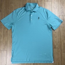 Johnnie O Polo Shirt Men Medium Blue Teal Striped Stretch Performance Golf