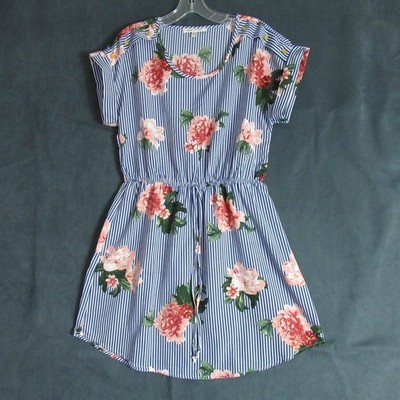 Speed Control Dress L Blue White Striped Floral Nautical Coastal Beach  Preppy | eBay
