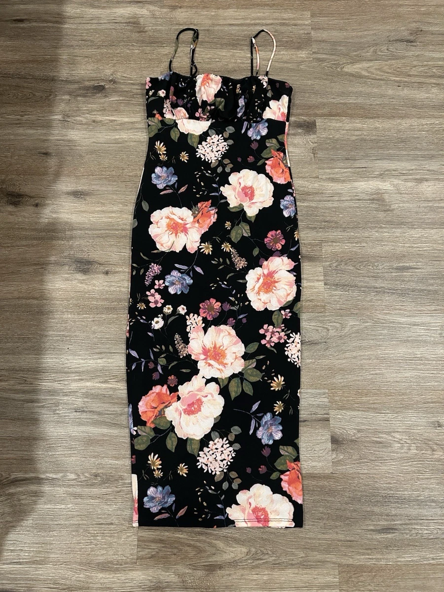 strapless open back dress Forever 21 Coral Pink Roses Floral Gray Print Tea Party Garden Shower –  Venture Sisters main image 1