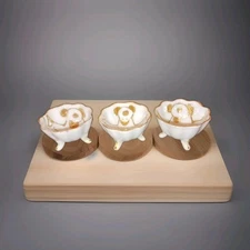 Antique Vintage Porcelain Salt Cellars Gold Art And Trim Footed (3)