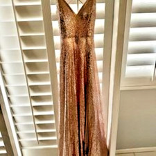 Prom Formal Dress Sequin Strapy Rose Gold never used with tags. Windsor size S.
