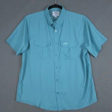 AFTCO Performance Fishing Shirt Mens Large Blue AFTECH Lightweight Vented Button