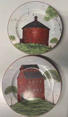 2er Set Warren Kimble Red Barn hübsche Frühstücksteller Sakura 1998 Ø 20,7 cm