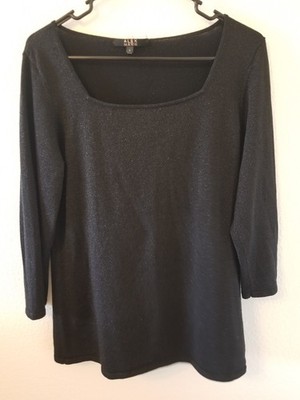 Alex Marie Black/metallic thread stretch knit top, 3/4 sleeves SZ Lg