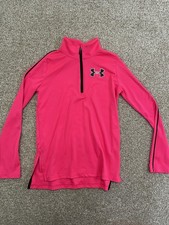 Under Armour Girls Pullover Sweatshirt 3/4 zip Size M Pink Loose Fit Heat Gear