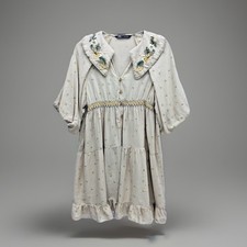 Zara Floral Embroidery Boho Mini Dress Women’s S Cotton Blend Ruffle Tiered
