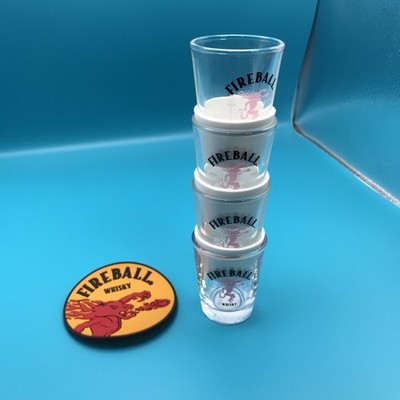 Fireball Cinnamon Whiskey Shot Glass Set of 4 Clear Fire Breathing Dragon