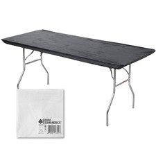 Kwik-Covers 6' Rectangular Black Plastic Table Covers Bundle of 5 with 70 Pap...