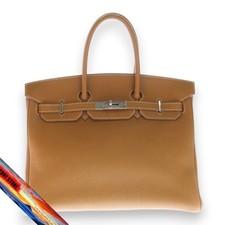 Borsa a mano Hermes Birkin 35 Togo in pelle argento con ferramenta colore...