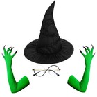 New Halloween Witch Costume Set - Hat, Glasses & Green Gloves for Women Cosplay