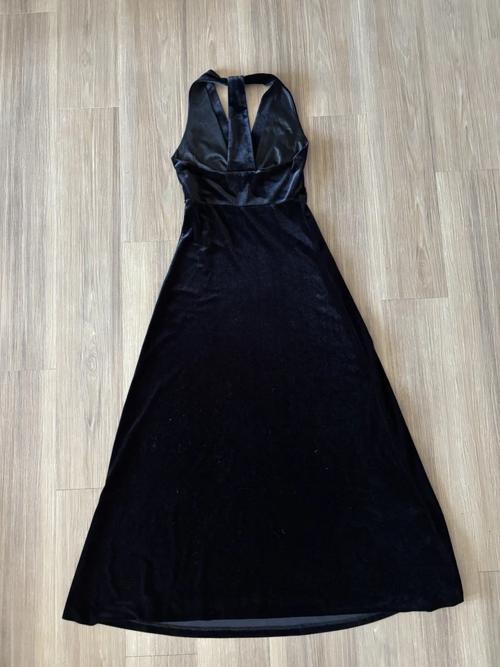 VTG Mica Dress Velvet Black Halter Neck Long Womens 4 Whimsigoth Prom Formal USA - Image 2 of 4