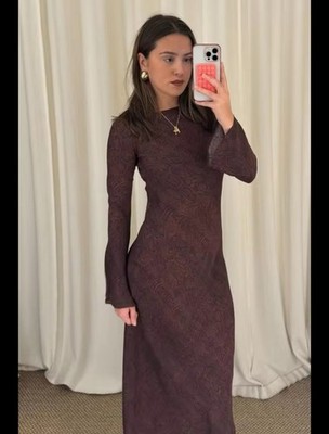 Realization Par Python Retro Print Silk Maxi Dress Round Neck Oblique Cut .