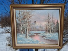 Dipinto olio originale firmato tela incorniciata rosa alba neve pastello arte da parete vintage