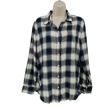 GAP Shirt Womens S Blue Green Plaid The Easy Shirt Button Front Top