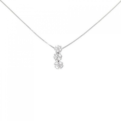 Authentic K18WG Flower Diamond Necklace 0.30CT #270-004-003-2334