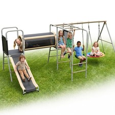 Metal Swing Set Heavy-Duty Durable for Backyard w/Slide, Climbing Ladder, Swings
