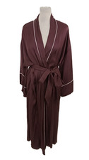 Autograph Women's Dressing Gown Dark Claret Satin White Piping Belted Pocket New