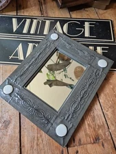 old antique vintage arts and crafts pewter Mirror with ruskin cabochons
