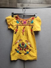 Artesanias Yellow Multi Colored Floral Hand Embroidery Mexican Dress 4T- 5T