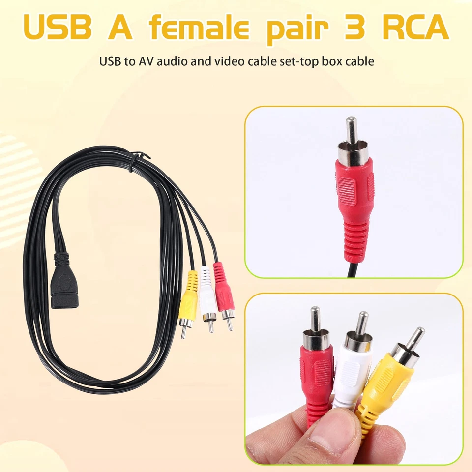 1.5M Usb A Female To 3  Phono Av Cable Lead Pc  Aux Audio Video Adapter S7I4 - Image 2 of 4