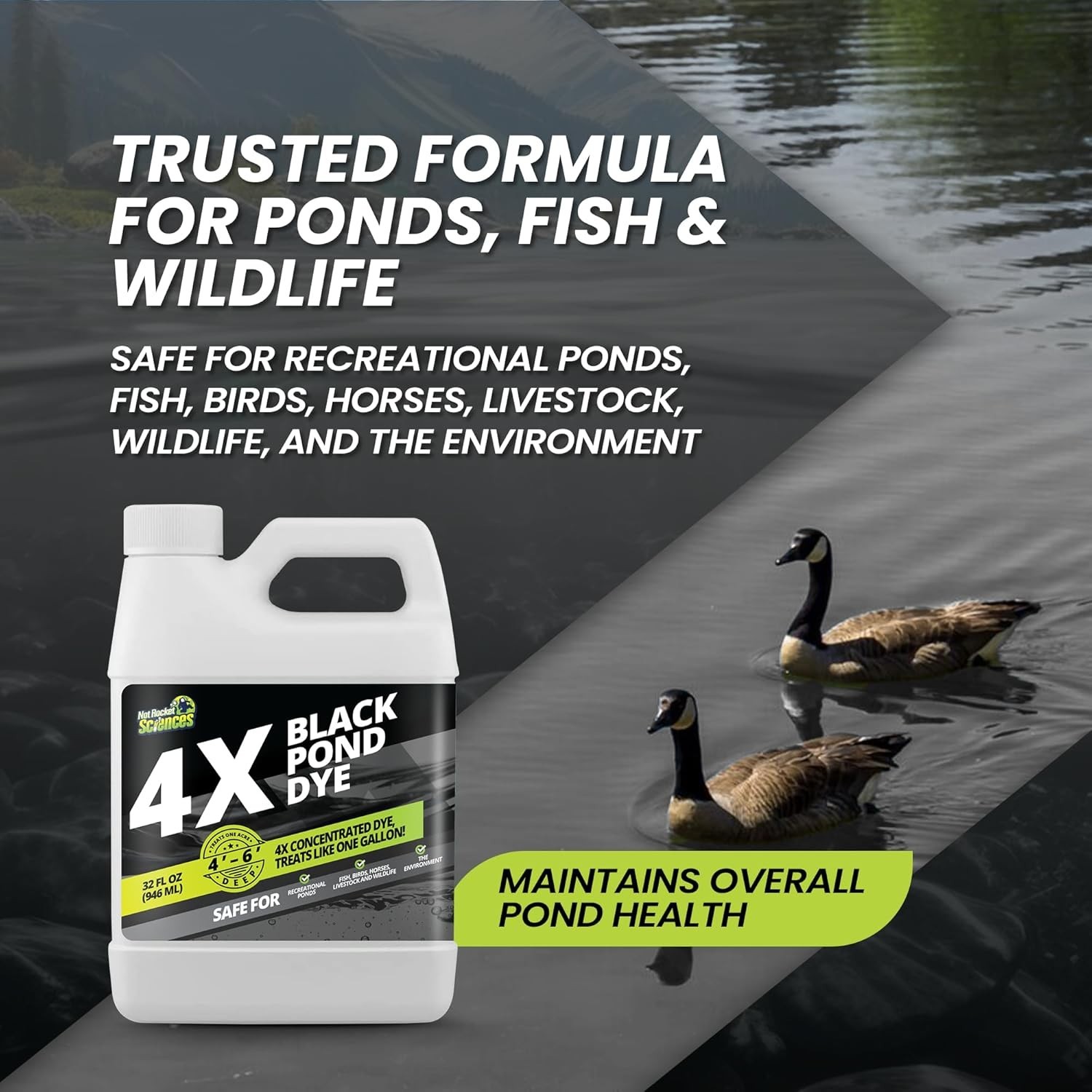 32 oz Reflective Black Pond Dye, 4X Concentrate Pond Dye Black, Natural Looking