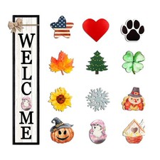 Interchangeable Welcome Sign for Front Porch Standing 45"X9" Large with 12 Pc...