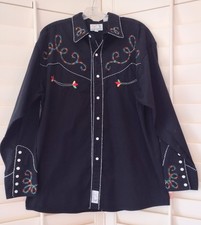 Panhandle Slim Western L Black Embroidered Cotton Blend Pearl Snap Shirt