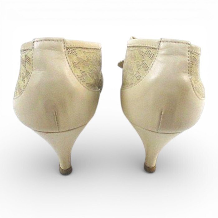 HERMES Luxury Brand Lace-Up Pumps H Pattern 2.8in Canvas Leather Beige Pre-owned thumbnail 3