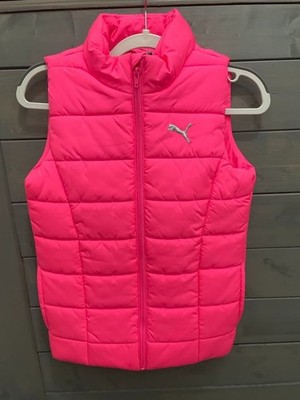 Puma Girls Neon Pink Puffer Vest Size M (10/12) Zip Up Lightweigh