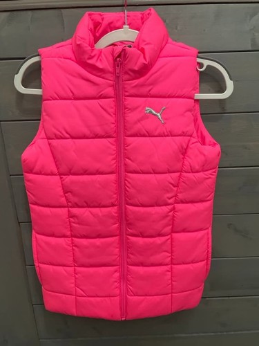 Puma Girls Neon Pink Puffer Vest Size M (10/12) Zip Up Lightweigh