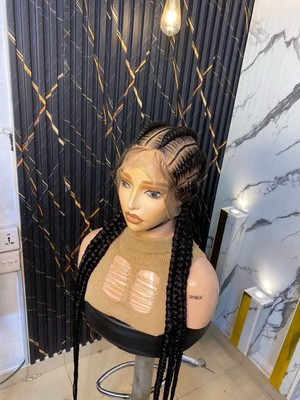 Schwarze Cornrow geflochtene Perücke mit Full Lace Front und Babyhaar