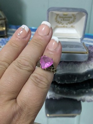 UTC PINK SYNTHETIC TOPAZ Size 7  GOLD PLATED 925 STERLING SILVER RING  B354