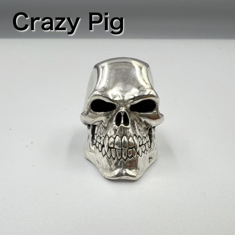 Crazy Pig Psycho Killer Skull Ring in Silver 925 #1011