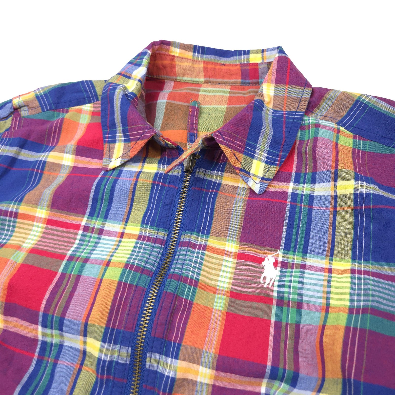 Polo Ralph Lauren giacca zip donna XS ROSSO BLU VERDE Madras reversibile PONY