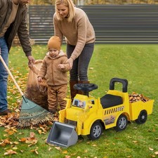 2-in-1 Ride on Excavator with Detachable Trailer, Shovel, Engine Sound, Music