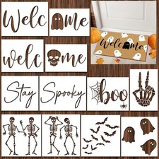 Frienda 12 Pcs Halloween Stencils for Door Mats Clear