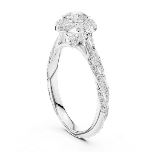 101pc Twisted Promise Floral Ring Brilliant Round 1.1ct Diamond 925 Silver K433